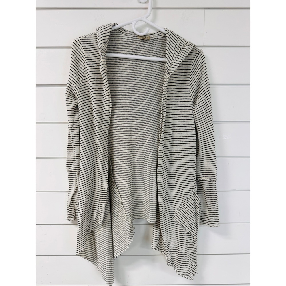 Anama Womens Striped Hooded Cardigan Small Open Front Draped Handkerchief Hem